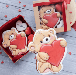 Teddy bear cookie cutters Valentine's day Custom stamp for cake topper decor cookies polimer clay silicone mold