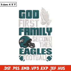 God first family second then Philadelphia Eagles embroidery design, Eagles embroidery, NFL embroidery, sport embroidery