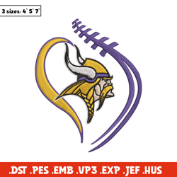 Heart Minnesota Vikings embroidery design, Vikings embroidery, NFL embroidery, logo sport embroidery, embroidery design.