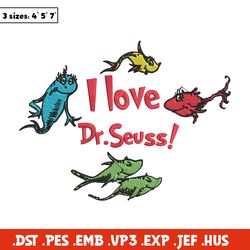 I Love Dr Seuss Embroidery Design, I Love Dr Seuss Embroidery, Embroidery File, Embroidery design, Digital download.