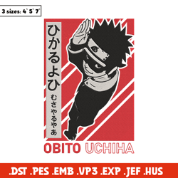 Obito uchiha Embroidery Design, Naruto Embroidery, Embroidery File, Anime Embroidery, Anime shirt, Digital download