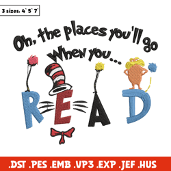 Oh places you'll go when you read Embroidery Design, Dr Seuss Embroidery, Embroidery File, Digital download.