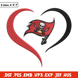 Tampa Bay Buccaneers Heart embroidery design, Buccaneers embroidery, NFL embroidery, sport embroidery, embroidery design