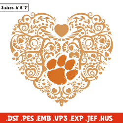 Cemson tigers heart embroidery design, Sport embroidery, logo sport embroidery, Embroidery design,NCAA embroidery