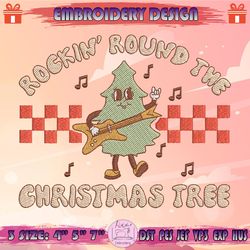Rockin' Around The Christmas Tree Embroidery Design, Xmas Embroidery, Retro Christmas Embroidery, Machine Embroidery Designs