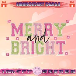 Merry And Bright Embroidery Design, Pink Christmas Embroidery Design, Groovy Christmas Embroidery, Machine Embroidery Designs