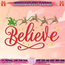Christmas Believe Embroidery Design, Believe In Santa Embroidery, Reindeer Embroidery, Christmas Embroidery, Machine Embroidery Designs