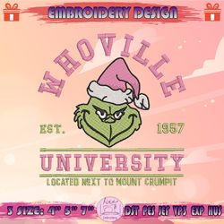 Grinch Whoville University Embroidery Design, Pink Grinch Embroidery, Grinch Christmas Embroidery, Machine Embroidery Designs