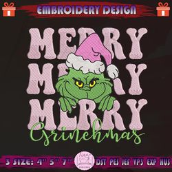 Merry Grinchmas Embroidery Design, Pink Grinch Embroidery, Pink Christmas Embroidery Design, Machine Embroidery Designs