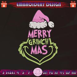 Merry Grinchmas Embroidery Design, Pink Grinch Face Embroidery, Pink Christmas Embroidery Design, Machine Embroidery Designs