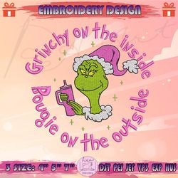Grinchy On The Inside Embroidery Design, Bougie Grinch Embroidery, Pink Grinch Christmas Embroidery, Machine Embroidery Designs