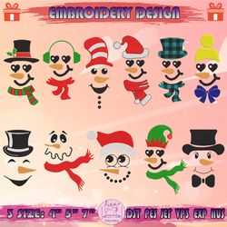 11 Snowman Embroidery Bundle, Snowman Face Embroidery Design, Bundle Christmas Embroidery Design, Machine Embroidery Designs