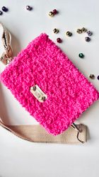 Minibag Bright Pink bag Handbag on the strap Fur bag crossbody