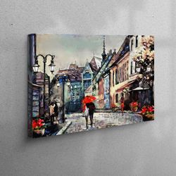 3D Canvas, Canvas Home Decor, Living Room Wall Art, Lovers Under The Red Umbrella, Red Umbrella With Lovers Canvas, Vale