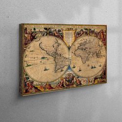 3D Wall Art, Large Wall Art, Canvas, Vintage Map Wall Art, Classroom Canvas Decor, School Wall Art, Vintage Map Canvas C