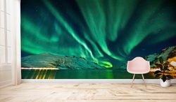 aurora landscape, landscape wall art, view wall painting, nothern lights wall paper, sky landscape wall mural,