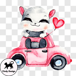 Adorable Cat Enjoying a Ride in a Pink Car PNG Design 163