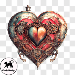 Intricate Steampunk Heart shaped Box with Gears and Cogs PNG Design 197