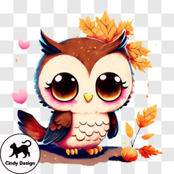 Adorable Owl on Fall Leaves PNG Design 243
