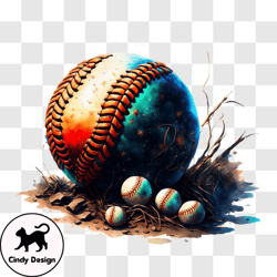Vintage Baseball with Weathered Look and Water Droplets PNG Design 08