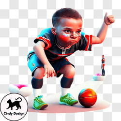 Cartoon Child Playing Basketball PNG Design 104