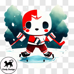 Fun Cartoon Illustration of Hockey Player on Frozen Pond PNG Design 127