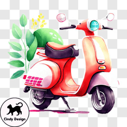 Vintage Pink Motor Scooter with Sidecar in Black and White PNG Design 155