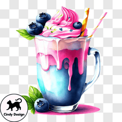 Delicious Blueberry Milkshake with Whipped Cream PNG Design 221