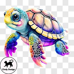 Vibrant Sea Turtle in the Blue Ocean PNG Design 223
