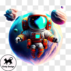 Astronaut Floating in Space with Planets and Stars PNG Design 263