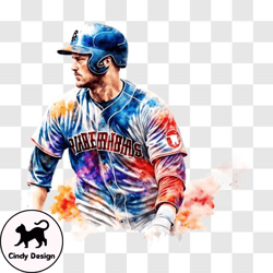 Colorful Baseball Player in Action PNG Design 28