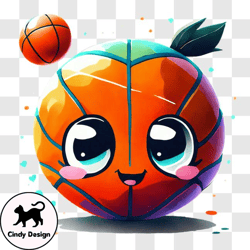 Playful Smiley Face Ball with Basketball Background PNG Design 103