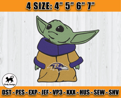 Ravens Embroidery, Baby Yoda Embroidery, NFL Machine Embroidery Digital, 4 sizes Machine Emb Files -02-Cindy