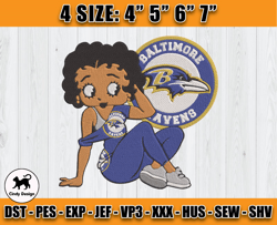Ravens Embroidery, Betty Boop Embroidery, NFL Machine Embroidery Digital, 4 sizes Machine Emb Files -28-Cindy