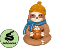 Baby Sloth Drink Coffee PNG Design 44