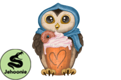 Baby Owl Drink Hot Coffee PNG Design 45