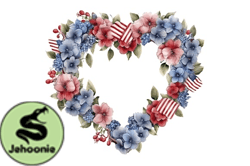 Watercolor 4th of July Wreath Heart Design 12