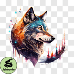 Colorful Abstract Wolf Head PNG Design 191