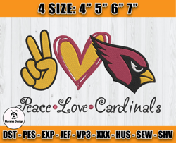 Cardinals Embroidery, Peace Love Cardinals, NFL Machine Embroidery Digital, 4 sizes Machine Emb Files -14 -Morales
