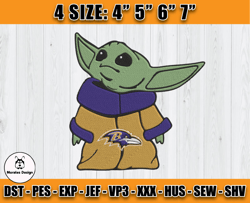 Ravens Embroidery, Baby Yoda Embroidery, NFL Machine Embroidery Digital, 4 sizes Machine Emb Files -02-Morales