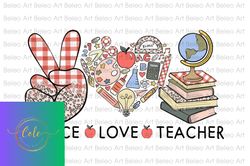 Peace Love Teacher Retro Subliamtion Png