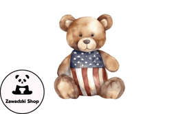 Watercolor 4th of July Teddy Bear Design 01