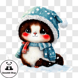 Adorable Cat Dressed Up for Winter PNG Design 212