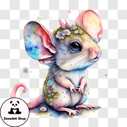 Cute Mouse with Flower Crown PNG Design 227