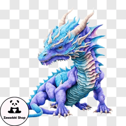 Blue Dragon with Purple Spikes   Stock Photo PNG Design 233