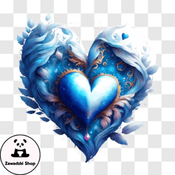 Intricate Blue Ice Heart with Frost and Snowflakes PNG Design 255