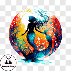 Captivating Image of a Mermaid in the Ocean with Stormy Sky PNG Design 259