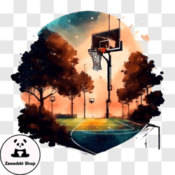 Scenic Basketball Court with Hoop and Backboard PNG Design 273