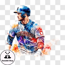 Colorful Baseball Player in Action PNG Design 28
