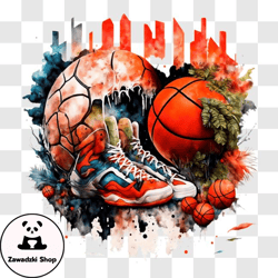 Colorful Basketball and Sneaker Painting PNG Design 62